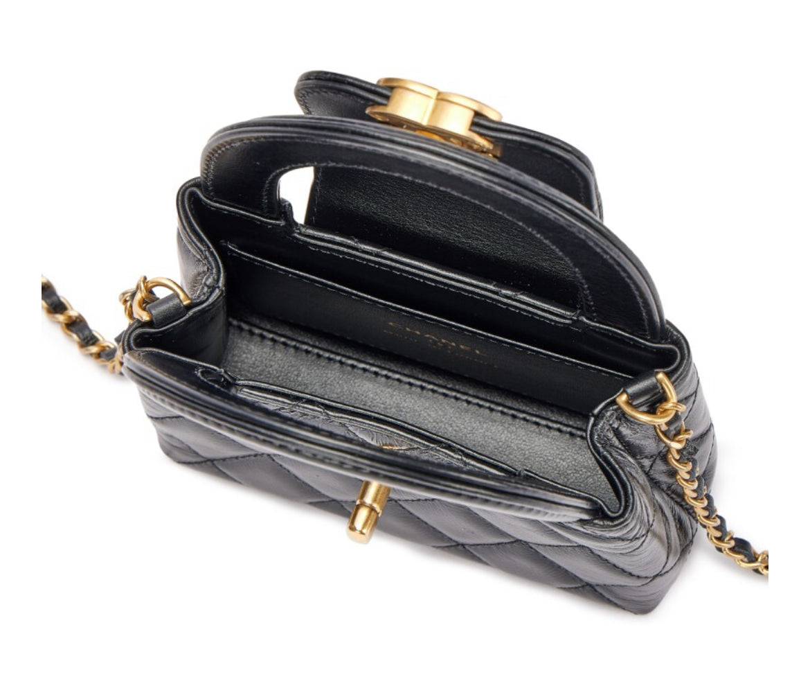 Chanel
Black Quilted Aged Calfskin Mini Nano Kelly Bag Brushed Gold Hardware, 2024