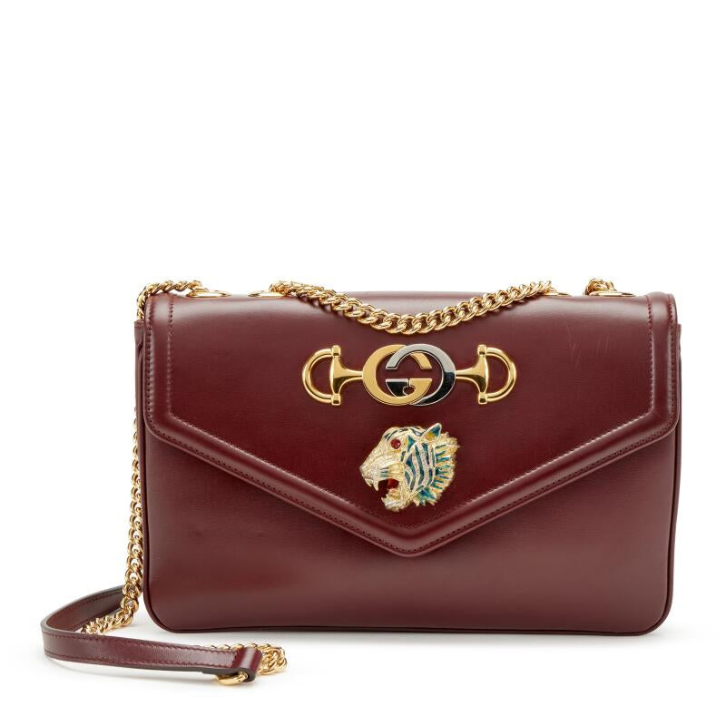 Gucci
Burgundy Calfskin Raja Shoulder Bag Gold Hardware