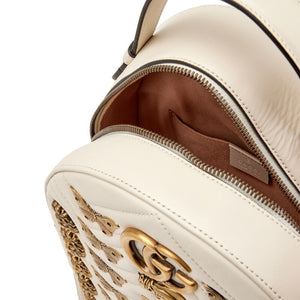 Gucci
White Calfskin Matelasse Animal Studs GG Marmont Dome Backpack Gold Hardware