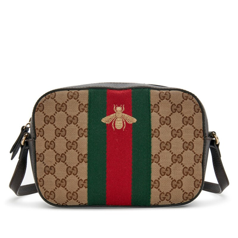 Gucci
Beige GG Monogram Canvas Bee Web Camera Bag Gold Hardware