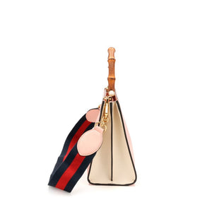 Gucci
Pink and White Calfskin Small Nymphaea Top Handle Bag Gold Hardware