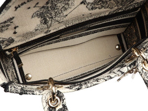 Christian Dior
Black and White Embroidered Toile de Jouy Zodiac Lady D-lite Gold Hardware