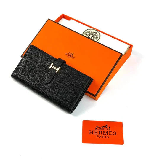 Hermès black Bearn Compact Wallet, Epsom Etoupe and Gold Hardware